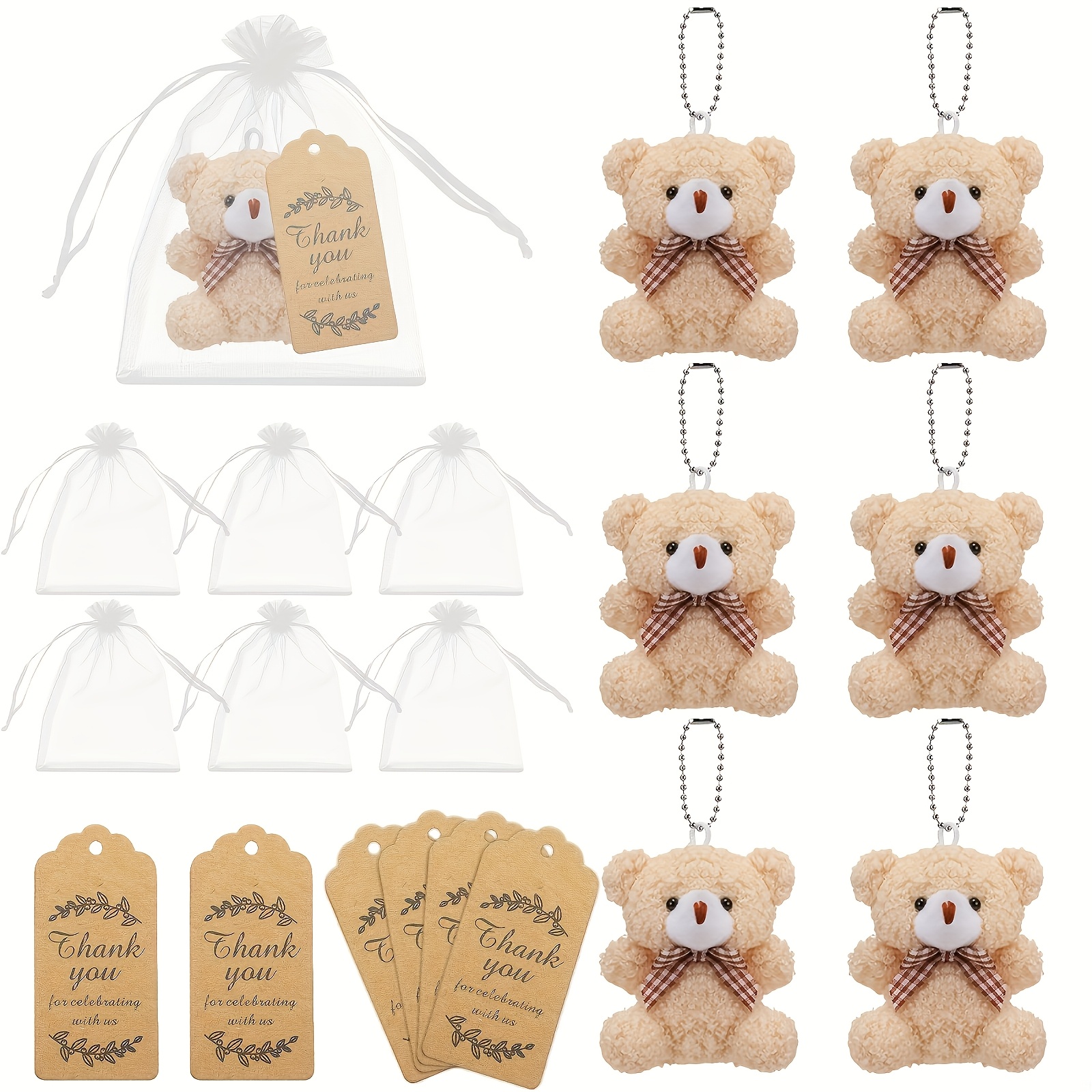 

6 Set Mini Plush Gift Little Pocket Bear For Inspirational Gift Card Organza Bags For First Day Of School To School Party Favors