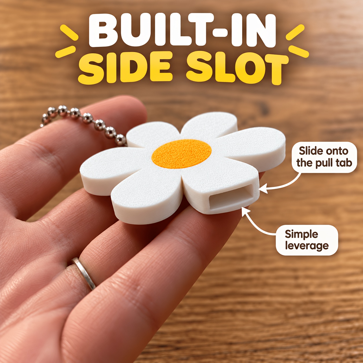 TEMU 1-pack Daisy Can Opener Keychain, Cute Flower-shaped Pull Tab Lifter With 15 Cm Ball Chain, Nail-friendly Portable Can Opening Tool For Soda,