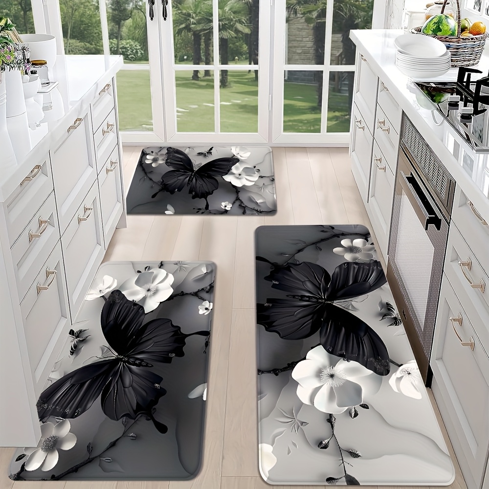 TEMU 3pcs 2d Flat Pattern Kitchen Rug Set, Home Decor Rug Mats, Suitable For Bedroom Foot Mats Made Of Soft And Comfortable Material, Bathroom Rug