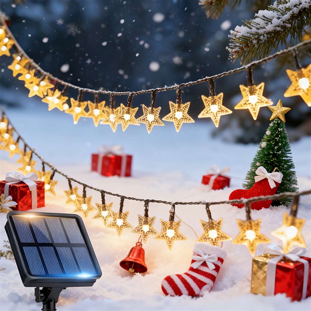 TEMU 100/50/20 Led Star Solar String Lights With 8 Lighting , Outdoor String Light For Christmas Tree Decorations. For Bedroom, Courtyard, Living