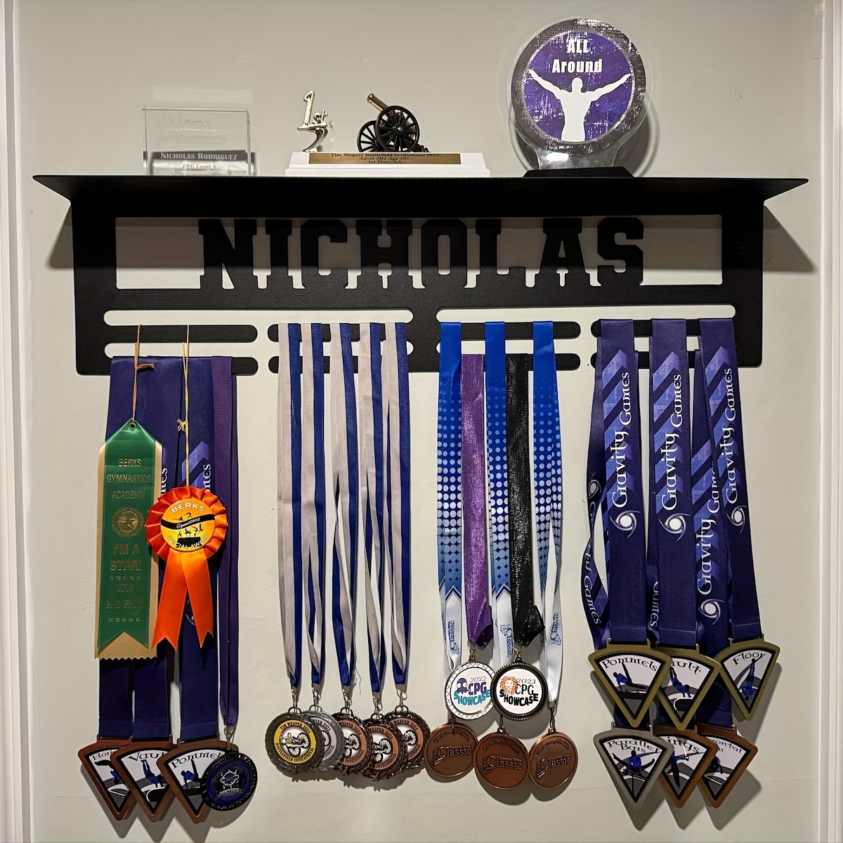 TEMU Customized Name Medal Hanger And Trophy Holder, 8-step Design For Medal Display Stand, With Ribbon Medal Hanging Display Reward Gift, Hanging