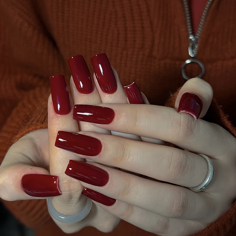 

Luxurious Red Ballet Point Nail Tips - Long, Shiny, Pure Color Design For A Stunning Look