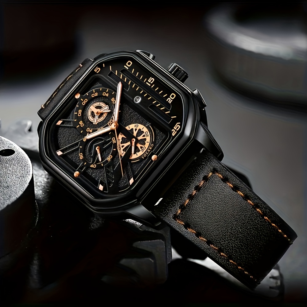 1pc Men'S Quartz Watch - Minimalist Black Dial with Date Calendar, Faux Leather Strap, Quartz Movement, Everyday & Formal Watch for Business, Office, Casual - Battery-Powered Watch (No Box Included) - Ideal Gift for Men, Office Wristwatch, Sleek Watch Design, Durable Wristwatch, Business Wristwatch, Classic Style, Highquality Timepiece, Professional Wristwatch, Stylish Wristwatch, Professional Men, Classic Men'S Watch, Date Calendar, Battery-Powered Quartz Watch, PU Faux Leather