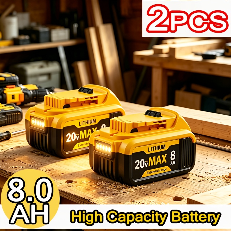 TEMU 2-pack 8000mah High-capacity Replacement For Dw 20v Max Lithium-ion Battery Dcb200 Dcb201 Dcb203 Dcb204 Dcb206 For Dw 20v Cordless Power Tools