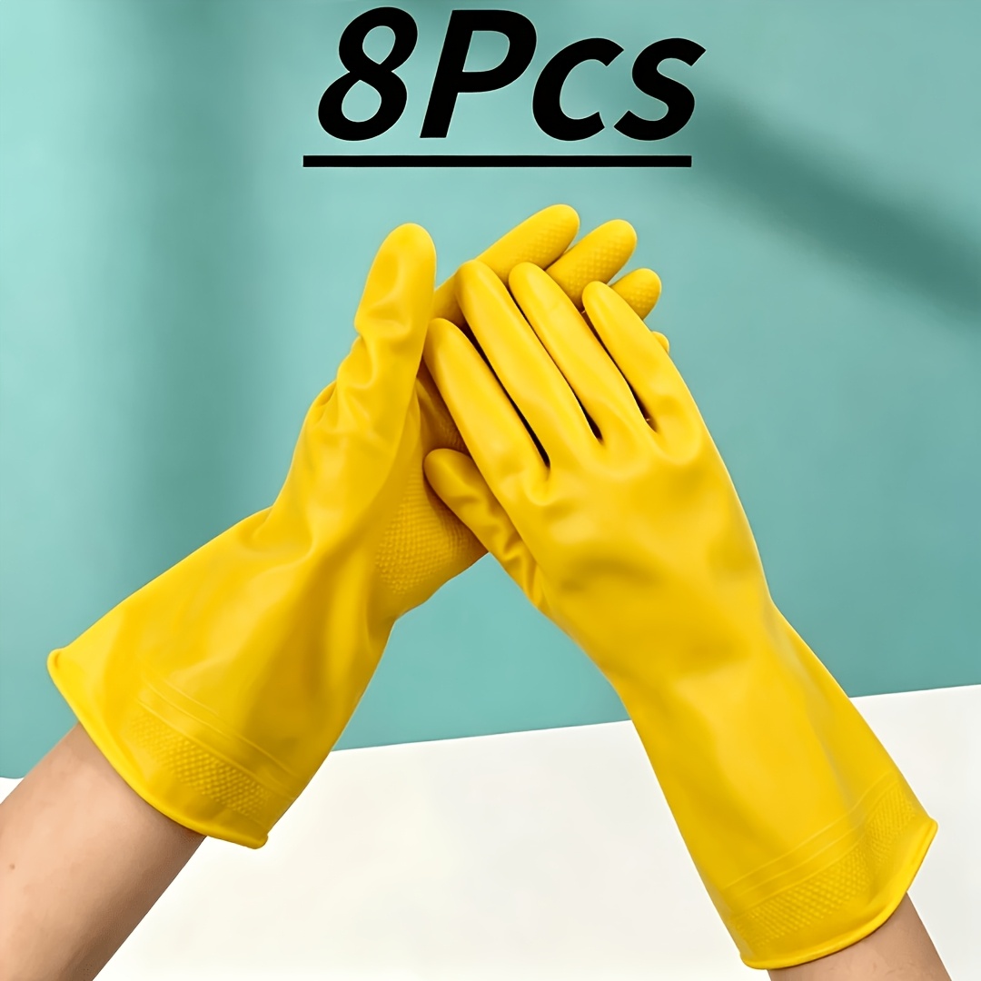 TEMU 8pcs Yellow Dishwashing Gloves - Reusable, Comfortable And Durable, Ideal For Kitchen, Bathroom And Outdoor Cleaning, Perfect For Efficient