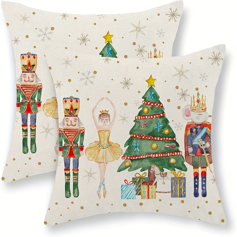 TEMU 2pcs, Christmas Pillow Covers Christmas Decorations Nutcracker Pillowcase Christmas Tree Decor Throw Pillows Farmhouse Decor Outdoor Cushion