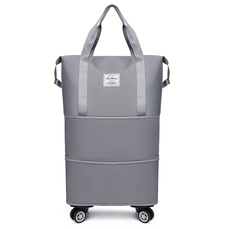 TEMU 1pc Extra-large Expandable Travel Suitcase - Durable Oxford Fabric, 3-layer Design With All-wheel Mobility & Fixed Shoulder Strap, Foldable