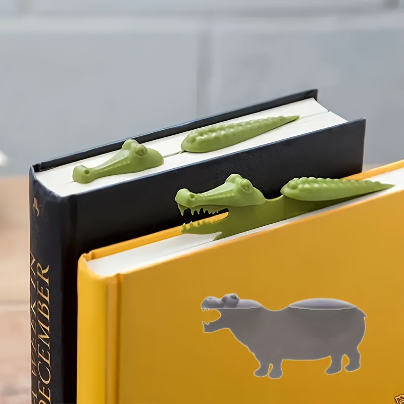 

1pc Fun Animal-shaped Book Page Clips, Green Crocodile/hippo Notebook Bookmark, Pp Material For Students Reading And Marking