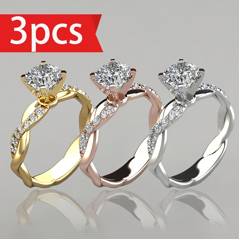 

3pcs Princess Square Synthetic Zirconia Ring Birthday Gift Wedding Anniversary Gift Girlfriend Wedding Engagement Gift Christmas Gift Y2k