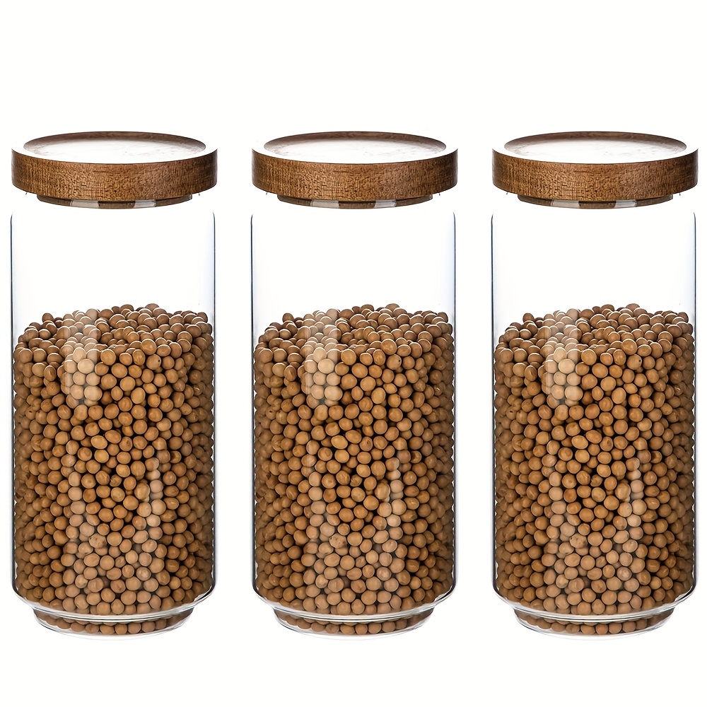 Glass Storage Jars With Wooden Lids, 34-ounce Airtight Food Containers Stackable For Coffee Beans, Nuts, Pasta