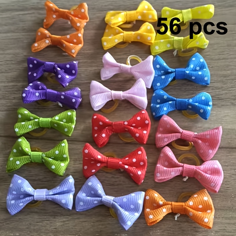 TEMU 56pcs Handmade Polka Dot Bow Ties Suitable For - Multicolor Diy Pet Collars, Bowtie Accessories For Outdoor Grooming, Parties, Photo Shoots,