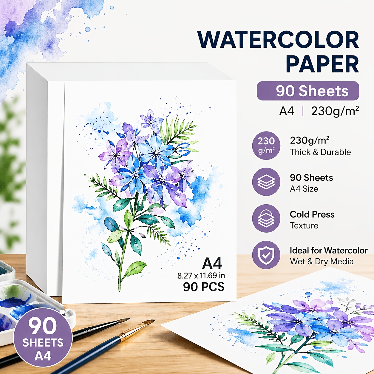 TEMU 90 Sheets Watercolor Paper For Artists, A4 High-quality Paper Ideal For Watercolor, Drawing, Gouache, Painting, Markers, Paper Kit Suitable For
