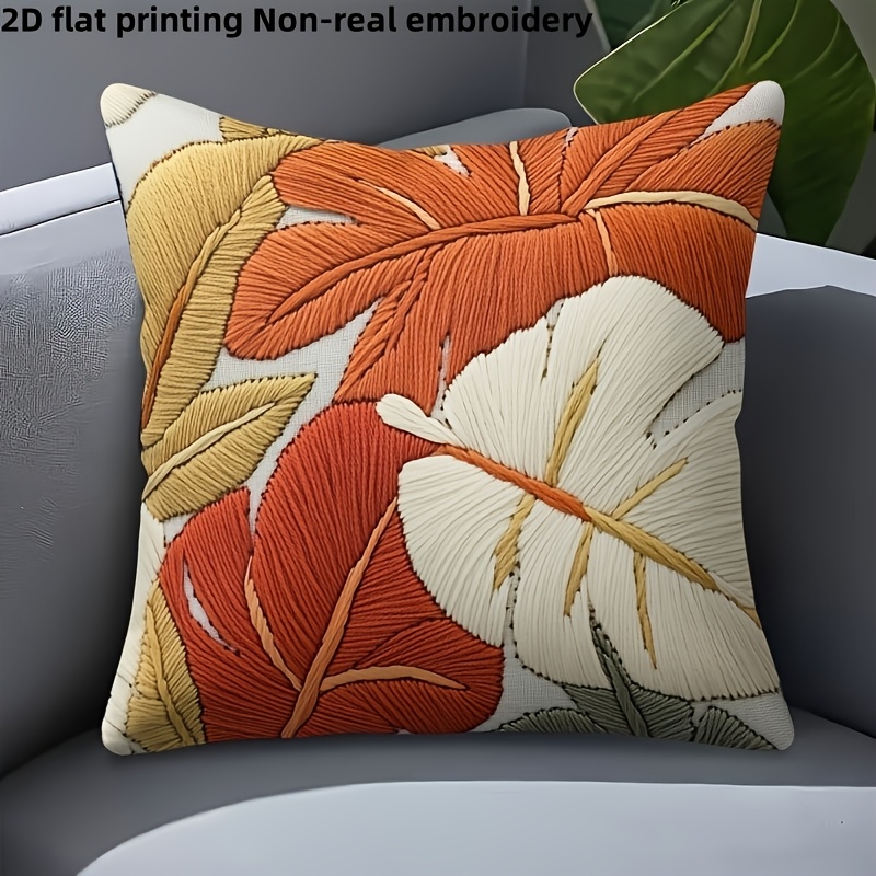 TEMU 2d Flat - 1pc, 2d Printed Design, Short Plush Decoration, Single-sided Print, Fabric Pillowcase With Leaf , Machine Washable 18×18 Inches,