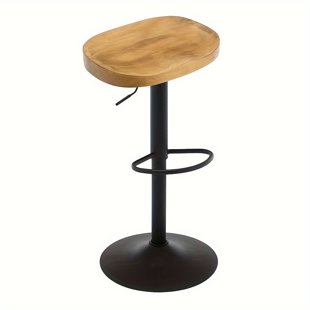 Image of 1 Piece Of A Height-adjustable Swivel Bar Stool Featuring A Seat And Footrest, Made Of Solid Wood And Metal, Suitable For Kitchen, Dressing, Or Work Use