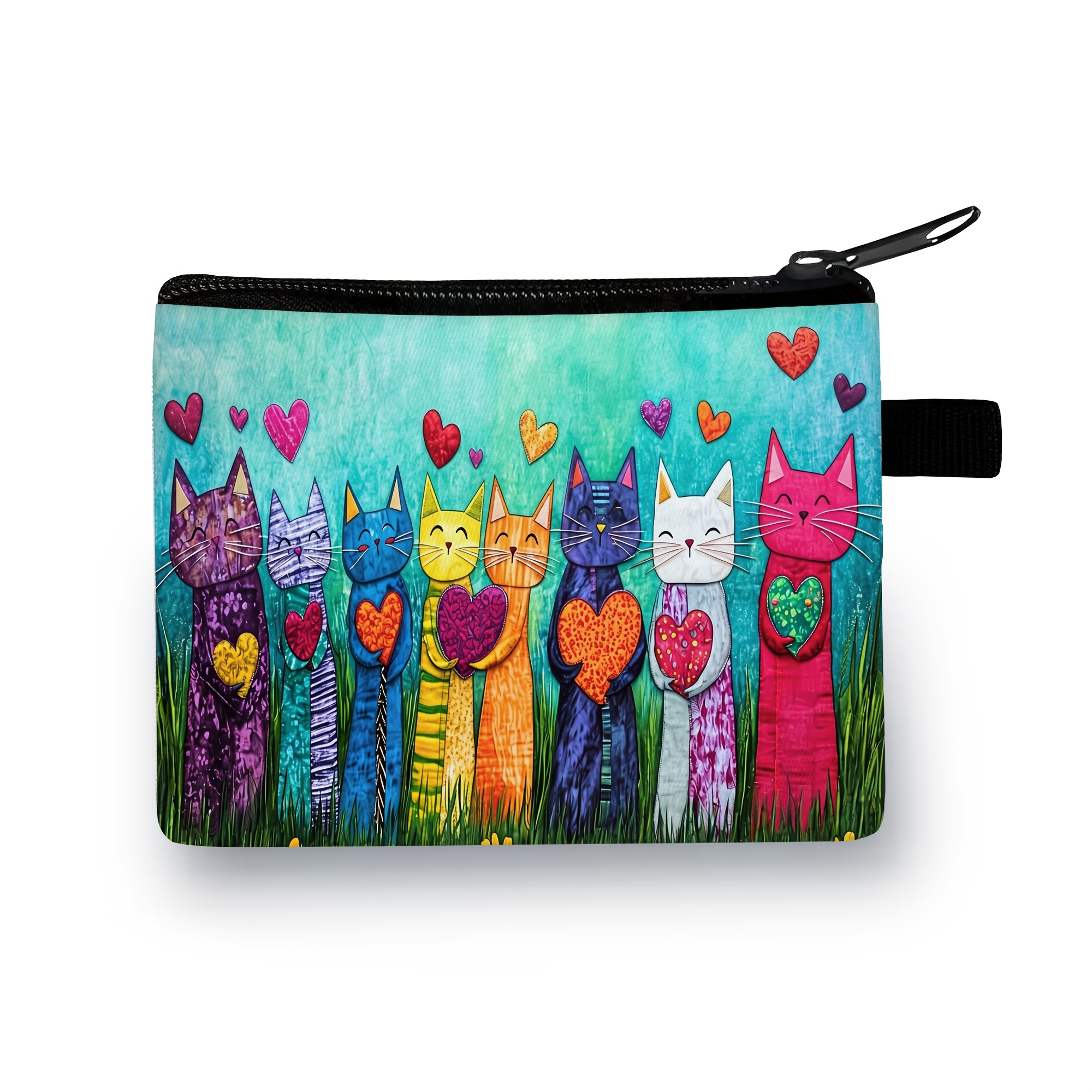 TEMU Portamonete da donna, piccolo portafoglio con motivo a gatto, per chiavi, rossetto, auricolari e organizer per piccoli oggetti