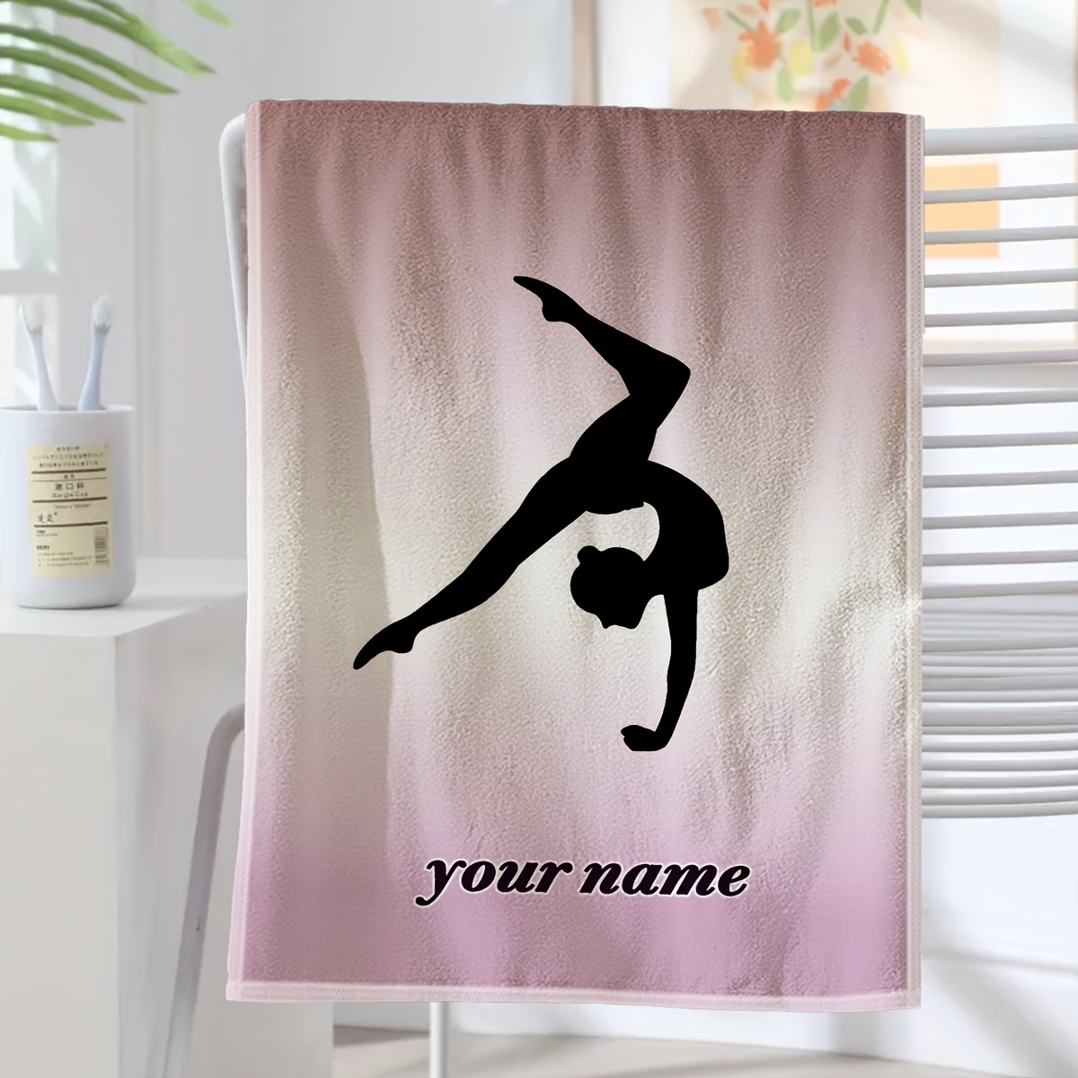 TEMU 1pc/2pcs, Personalized Custom Name Sports Gymnastics Themed Pattern Towels, Face Towels, 2d Flat Printing, 23.62×15.74 Inches, Suitable For