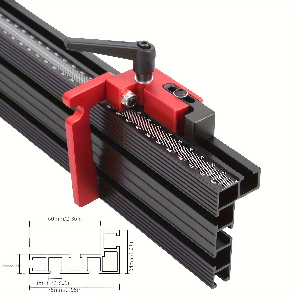 

1pc 24" Black Aluminum Router Table Fence - Precision Woodworking Cutting Tool With Red Clamp, Adjustable For Decorative & Cuts