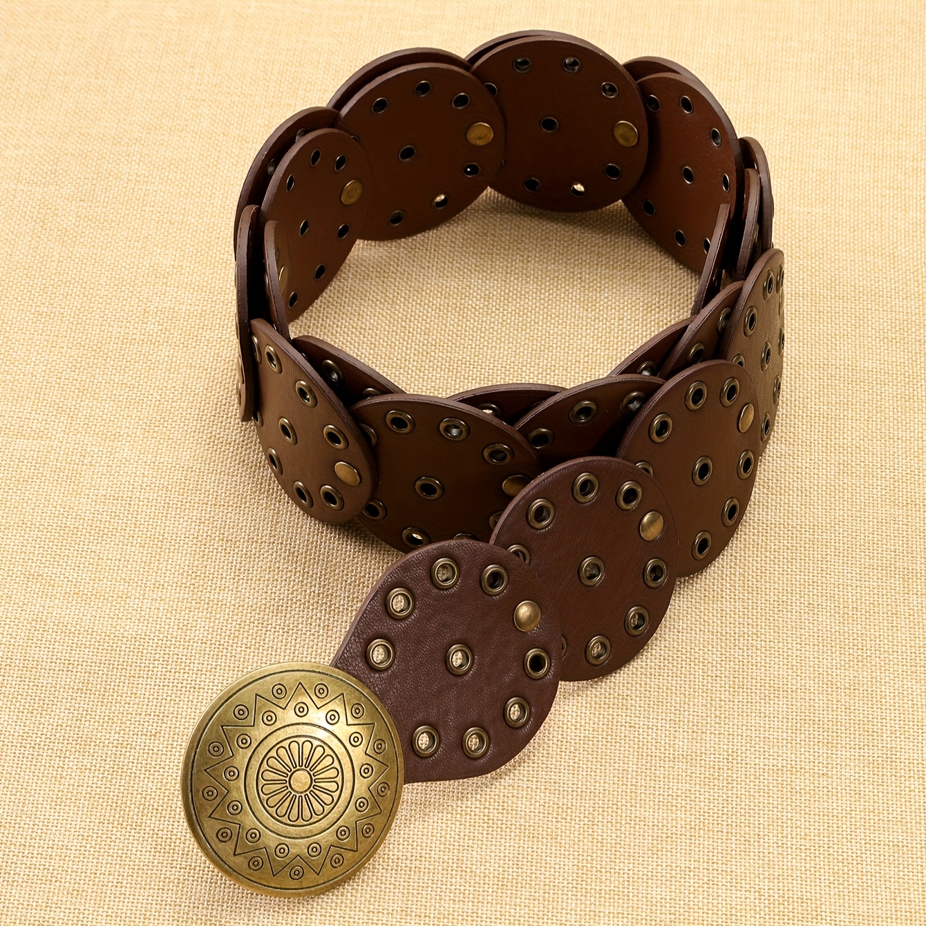 TEMU 1pc Vintage Distressed Small Round Cake, Ethnic Style Hollow-out Decoration, Must-have For Vintage Style Enthusiasts/spicy Styling, Belt