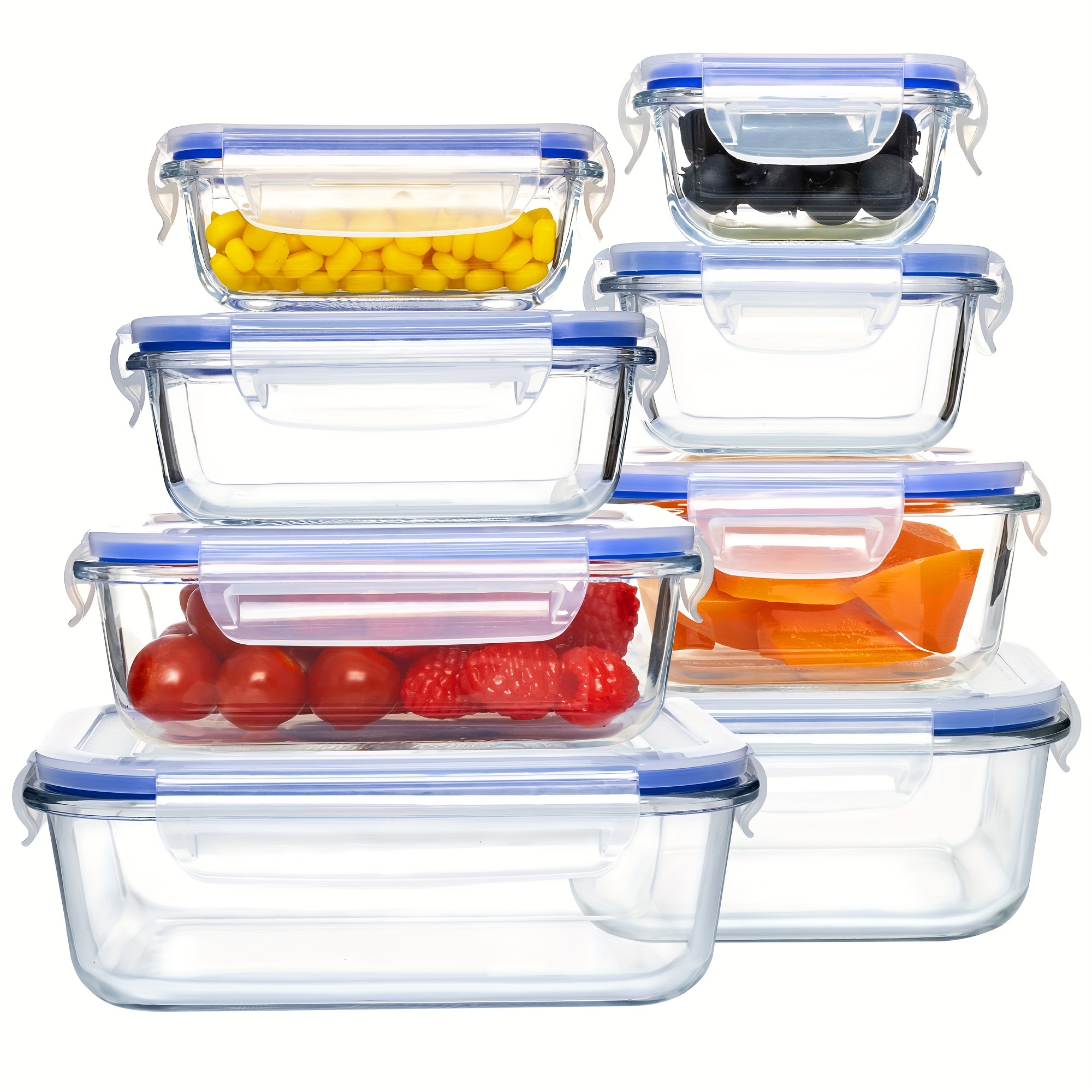 

16 Pcs Glass Food Storage Containers With , Airtight Lunch Bento Boxes With Leakproof Snap Locking , Meal Prep Containers, Glass Storage Containers For Lunch, , , Kitchen (8 & 8 Containers)