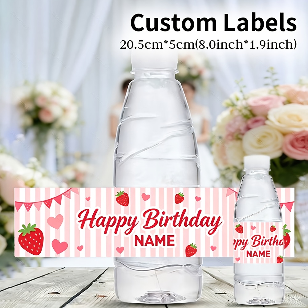 TEMU 10/20 pièces d'autocollants personnalisés 20,5 cm x 5 cm pour eau , thème fête d'anniversaire cœur et , 10/20 pièces d'autocollants nominatifs
