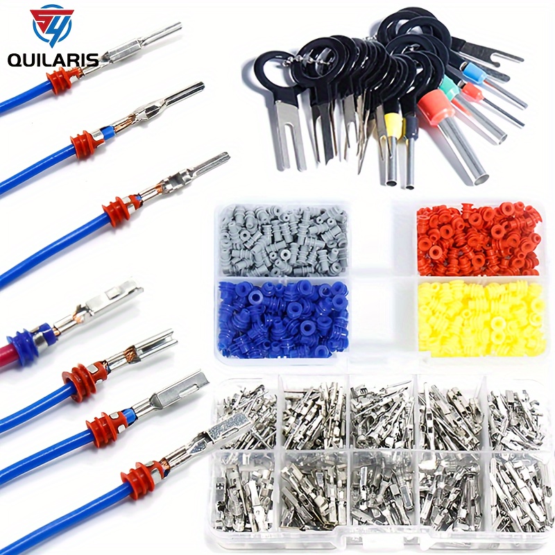 

708pcs Connector Pins Crimped Terminal Automotive Car Kit Electrical 1/1.5/1.8/2.2/2.8/3.5mm Motorcycle Atv Wire Removal Non-insulated Plug Male Female Crimp Set(290+400+18pin1)