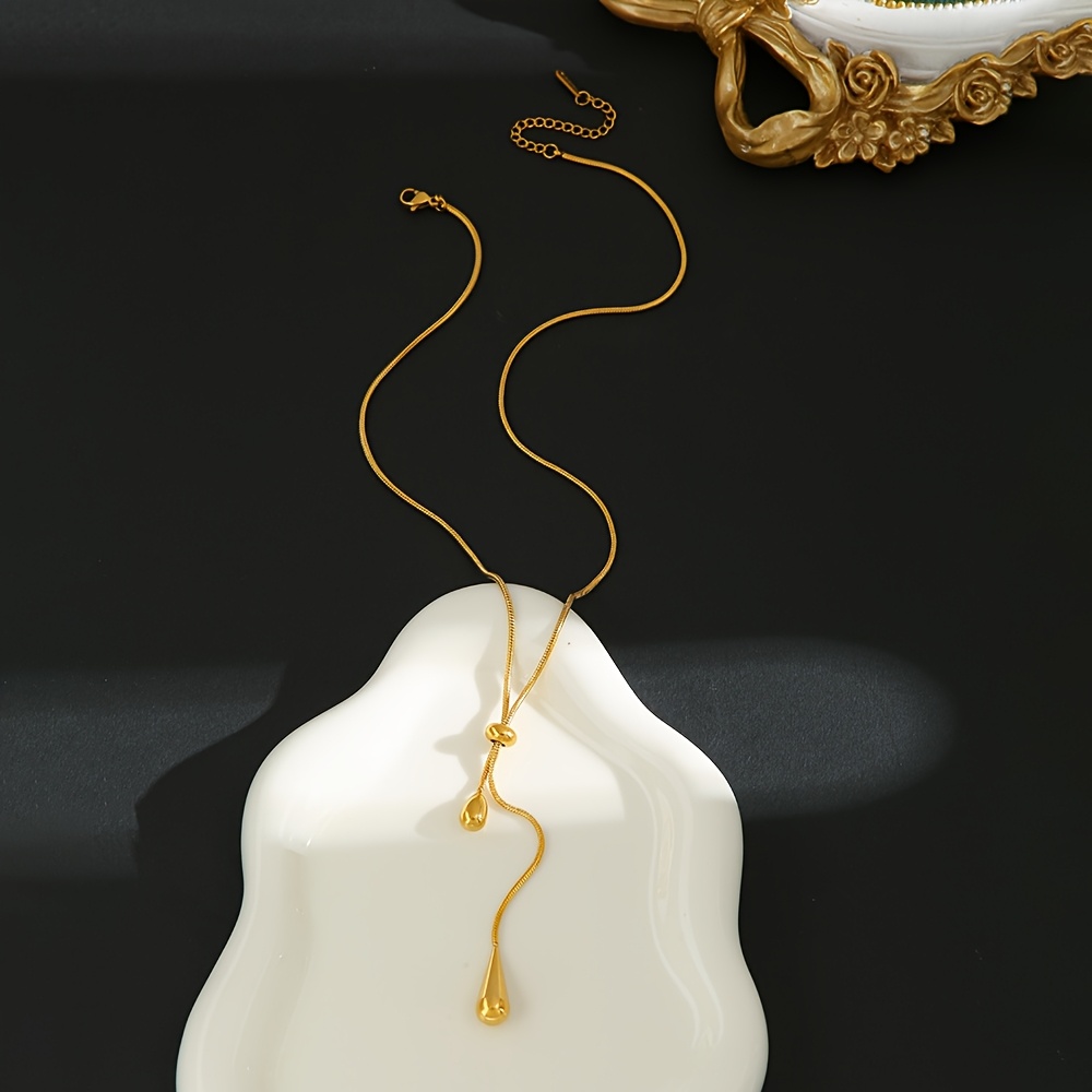 1pc of New Fashionable Exquisite Copper Material Pull-adjustable Teardrop Pendant Chain Women's Necklace