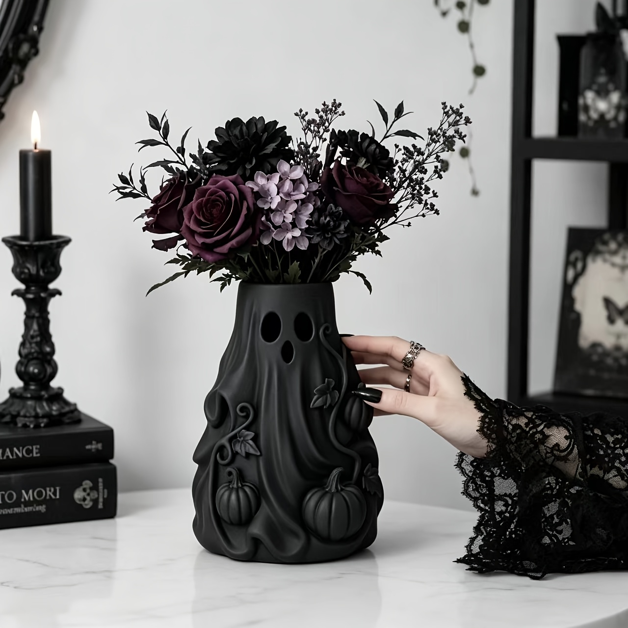 TEMU Vaso a Zucca di Halloween, Ornamento Decorativo da Scrivania, Porta Composizioni di Fiori Secchi e Portapenne Multifunzionale, Regalo Festivo in