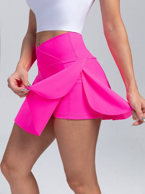 womens high waist pleated skirt shorts nylon elastane blend cute solid color high stretch knit fabric for yoga tennis fitness running athletic skirt