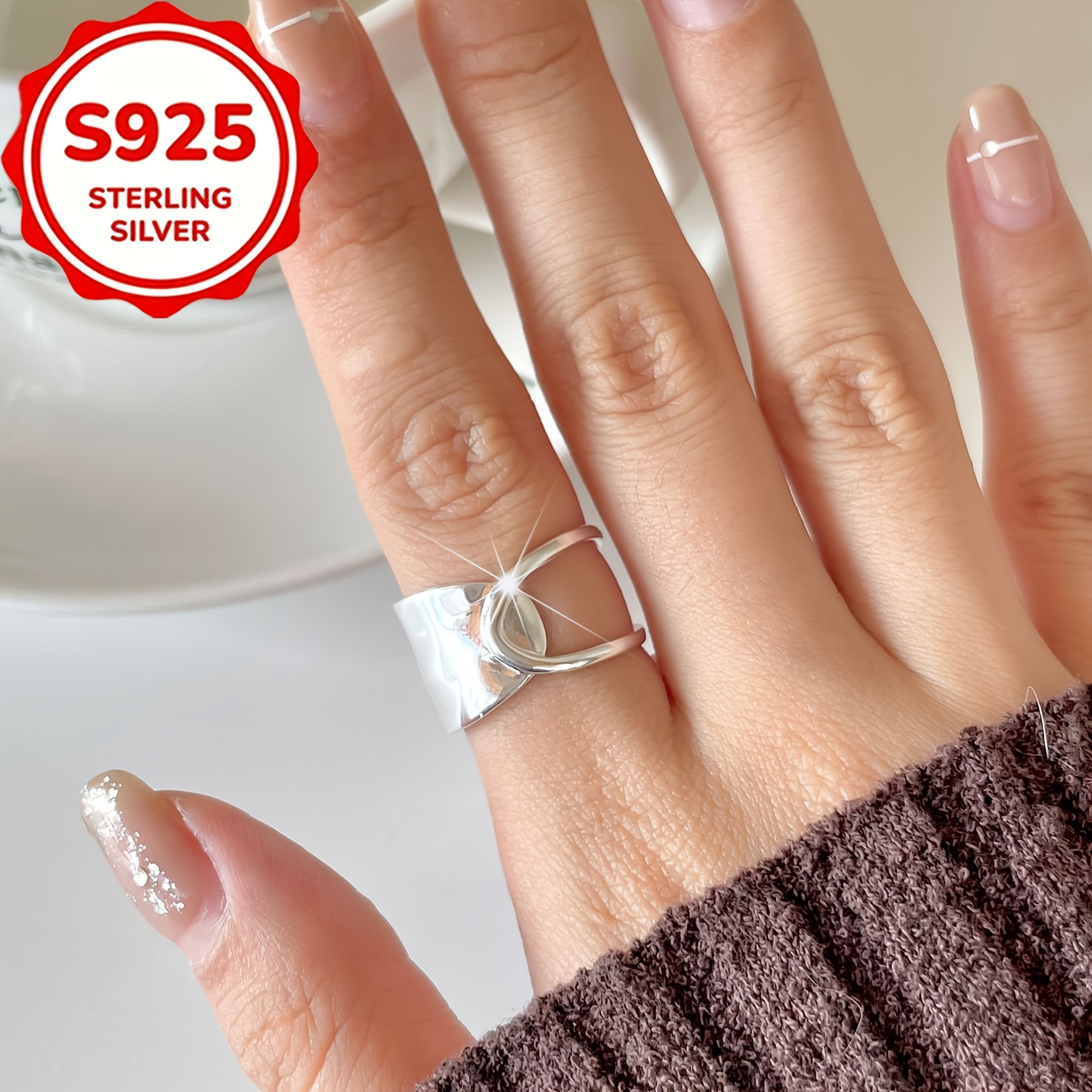 Women's S925 Silver Hollow-Out Irregular Open Ring, Elegant