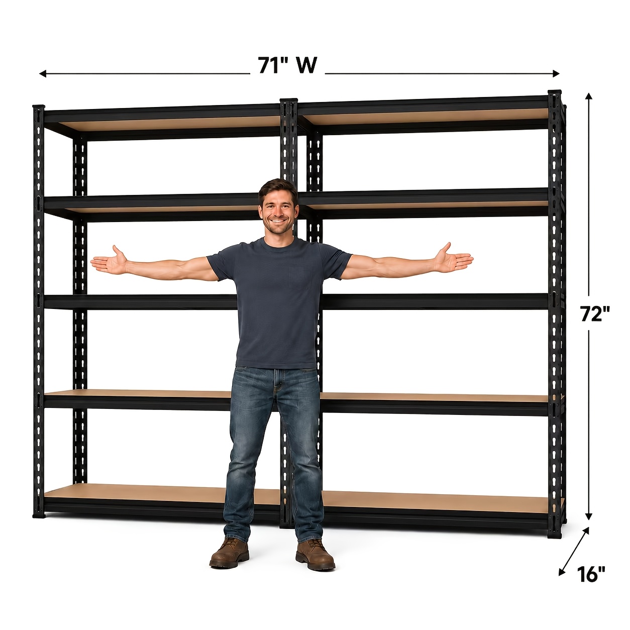 TEMU 72" For Garage Shelving -tier Heavy Duty Steel Storage Shelves 35.5"w X 16"d Adjustable 2000lbs Per Unit Weight Capacity Freestanding Metal Rack