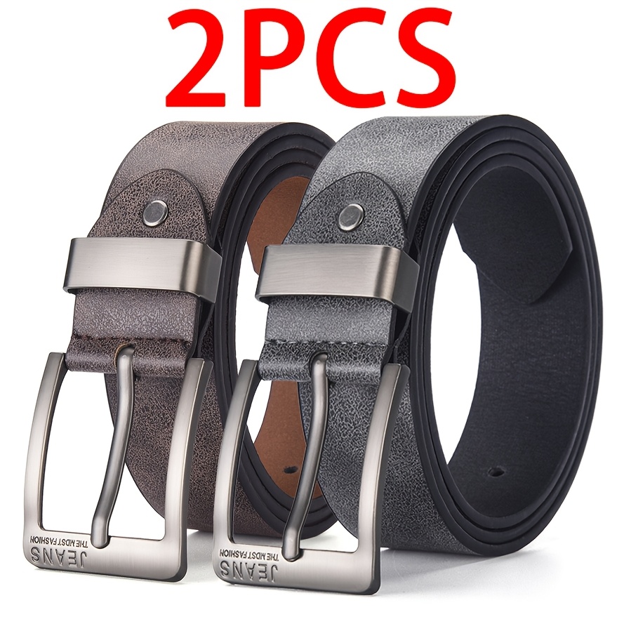 TEMU 2pcs Men's Casual Needle Waist Belt, Alloy High-quality Pu Belt, Suitable For Pairing With Jeans, Men's Fashionable Business Belt, For Fathers