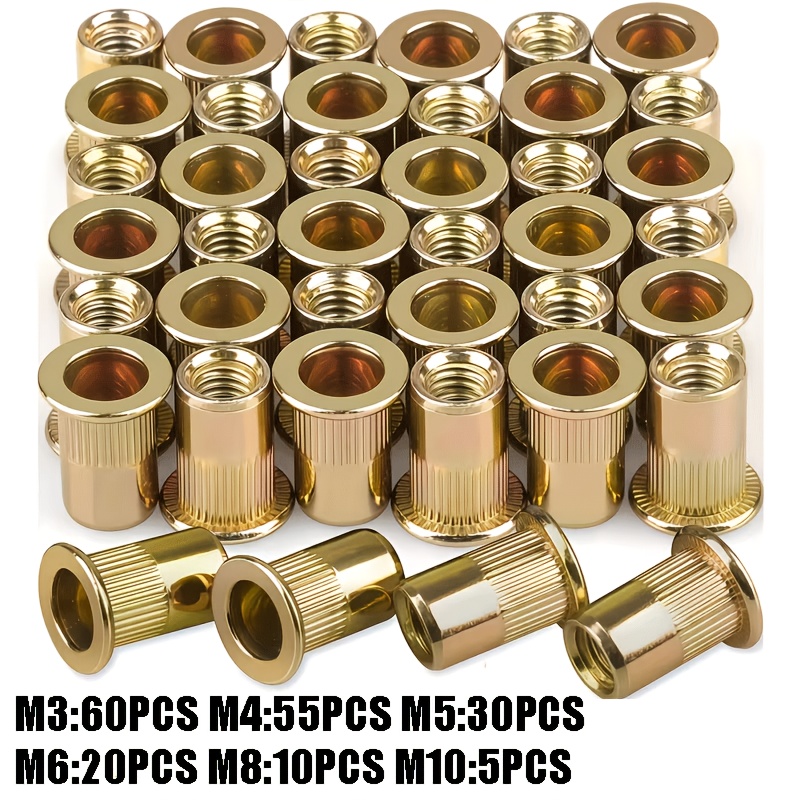 TEMU 180 pièces Kit Professionnel d'Écrous à Rivet - M3/M4/M5/M6/M8/M10 Écrous à Rivet Cylindriques à Tête Plate & Capuchons Roulants, Outils Manuels