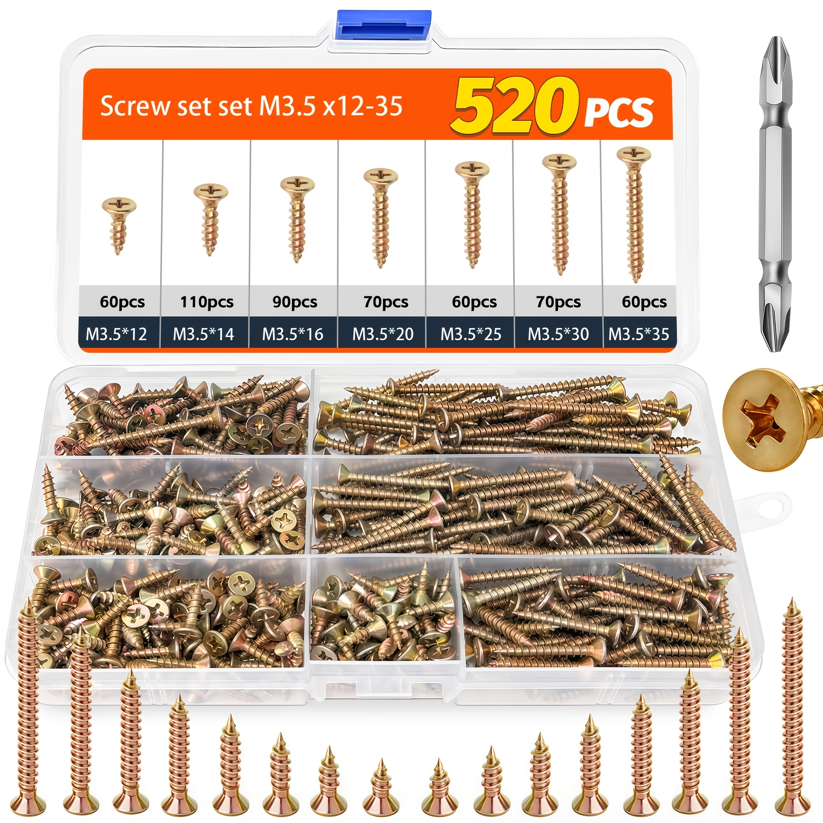 520pcs countersunk self tapping screw set   5 12 14 16 20 25 30   multi size specifications colorful cross     screwdriver bit multi functional and durable suitable for industrial home   applications