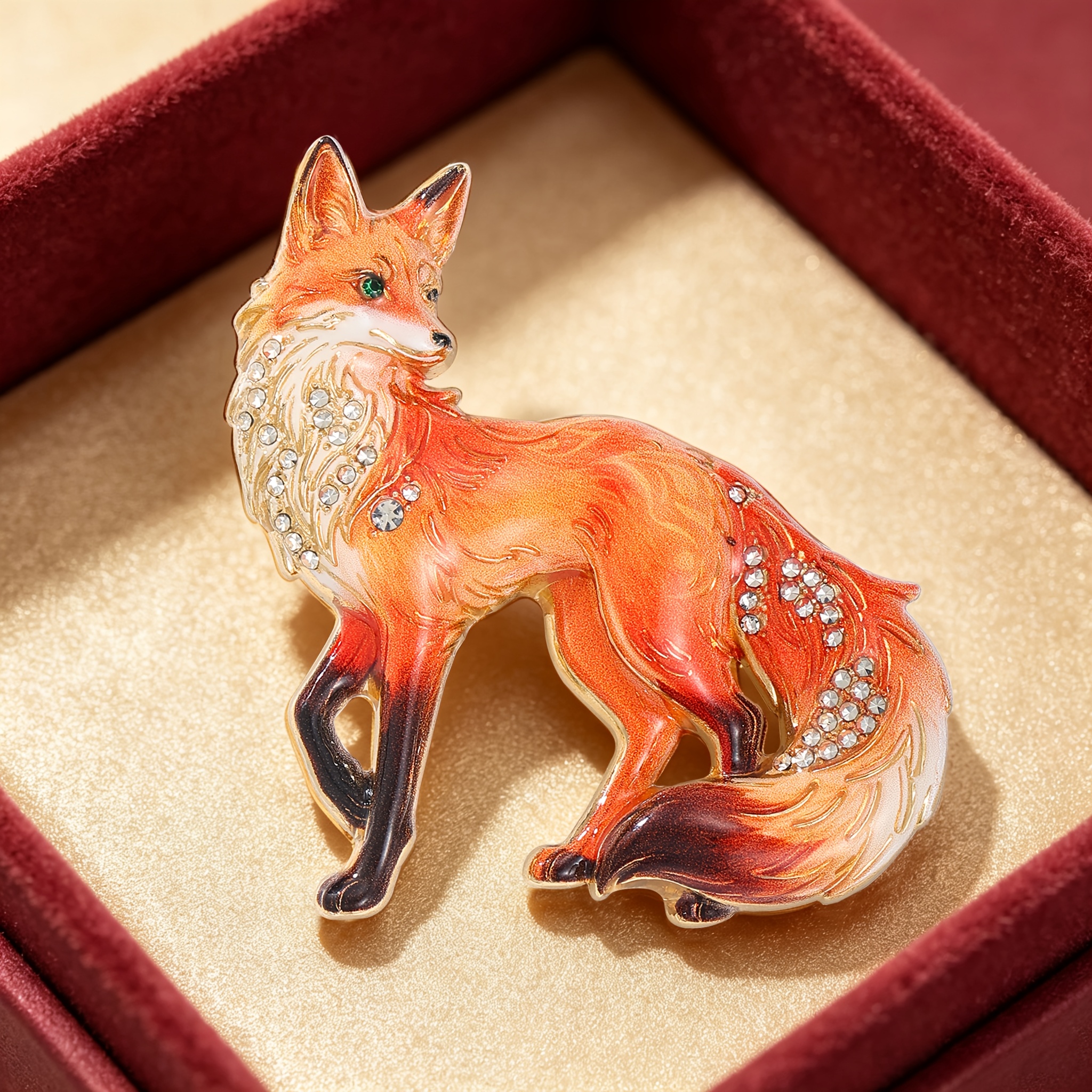 TEMU Broche en émail avec strass, de renard réaliste, style vintage , pour décoration d'égards de costume et de foulard, cadeau d'anniversaire et