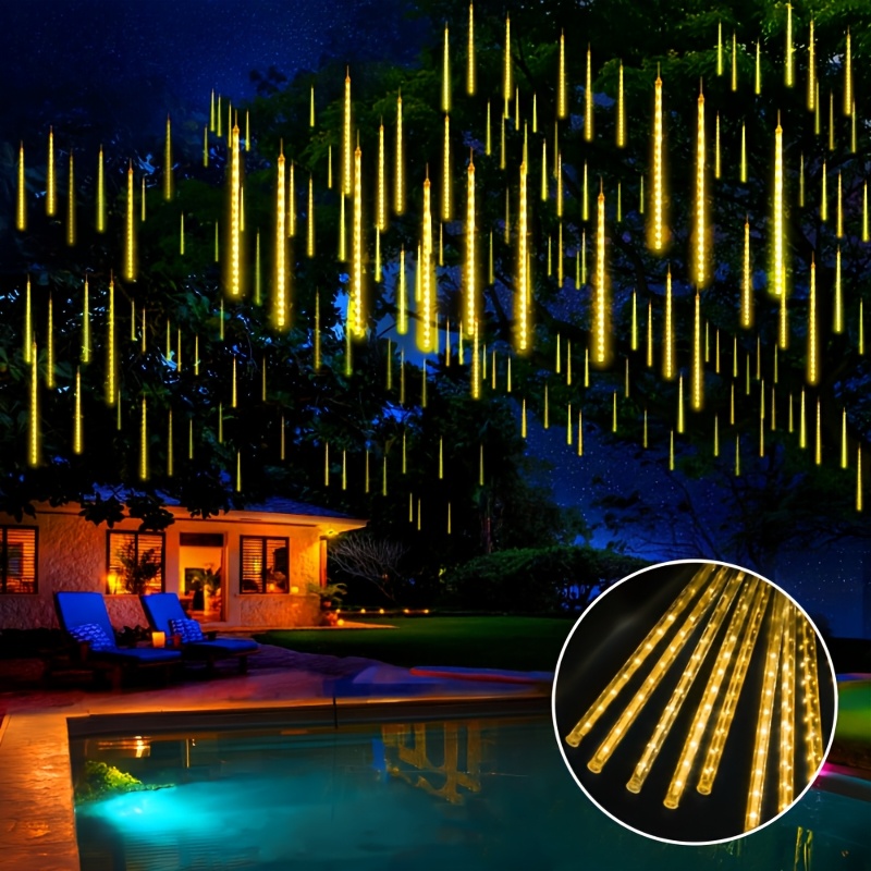 TEMU Meteor Shower Lamp, 288 Led 12" 8 Christmas Outdoor Meteor Shower Lamp, Raindrop Snow Scene, Suitable For Garden Party Outdoor Decoration