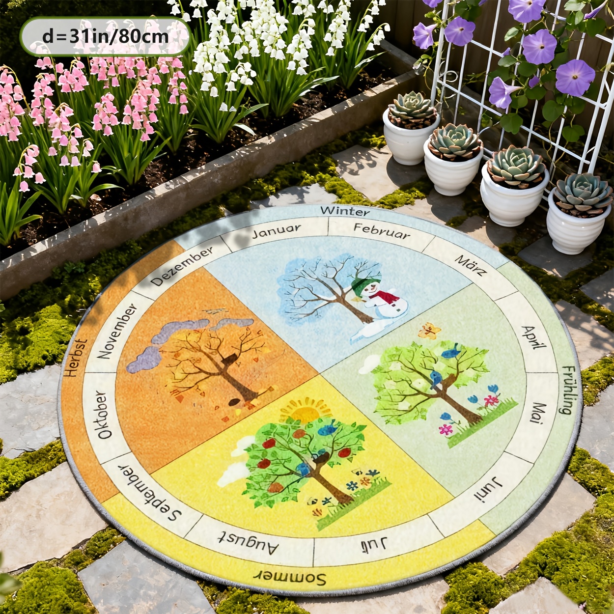 TEMU Soft Velvet Round Mat, Vintage Pastoral Style Pattern Printed Mat, 2d Printing Mat, Outdoor Decorative Mat, Balcony Decor, Outdoor Garden Decor,