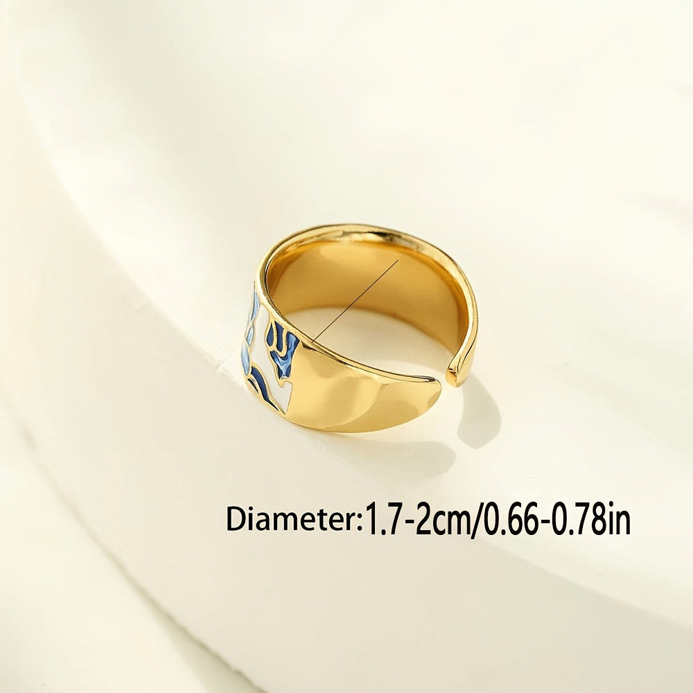 טבעתנים פתוחה פרחונית פורצלן כחול עיצובה ולבנה בוהמית תבניות עם אחת - תכשיטים התיכון לנשים, מתנת יום האהבה, לבוש יומיומי, אביזר לחג | טבעת בוהמית | טבעת נחושת