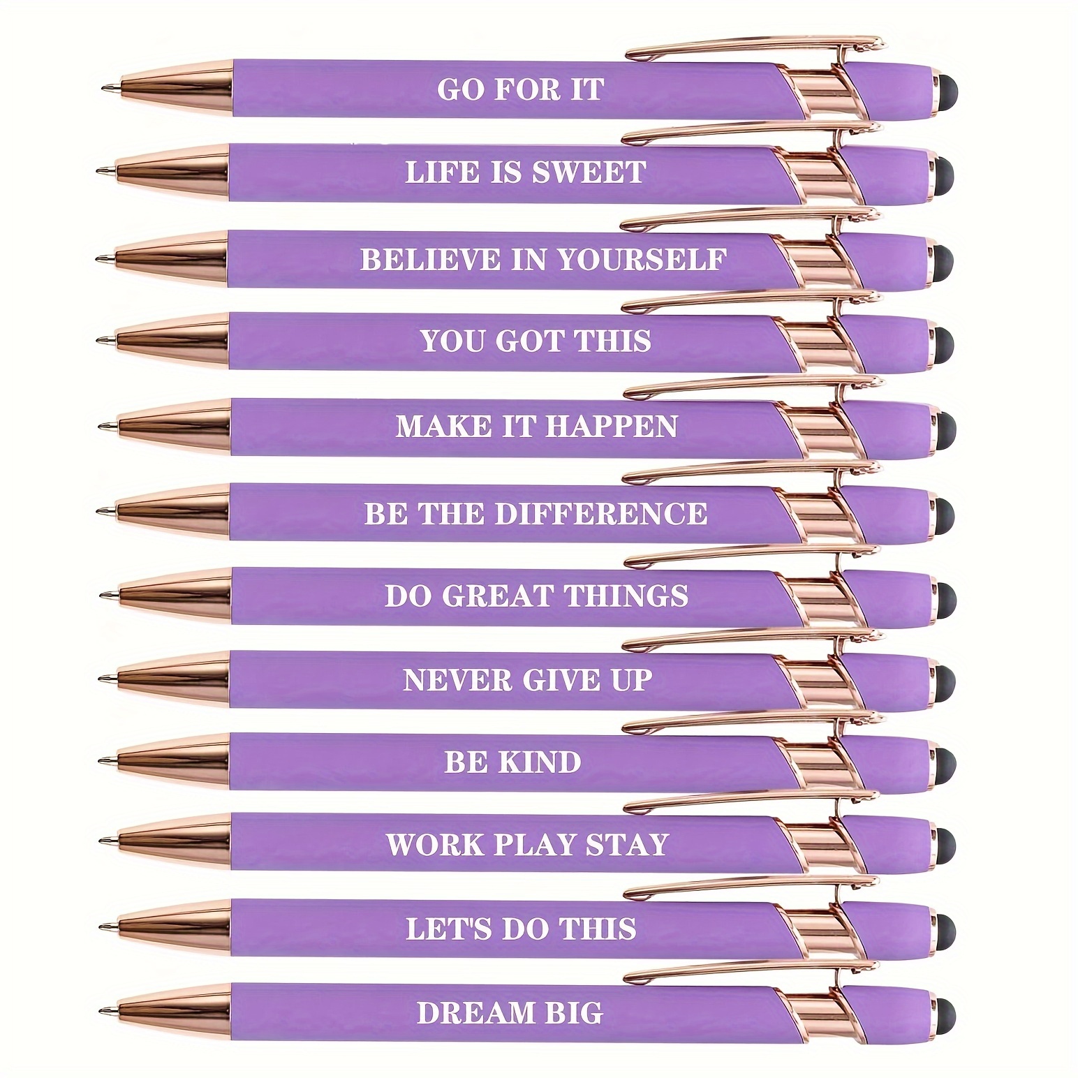 

12-pack Inspirational Quote Ballpoint Pens With Retractable Metal Bodies, Ergonomic Design, Black Ink - Perfect For Teachers & Valentine's Day Gifts