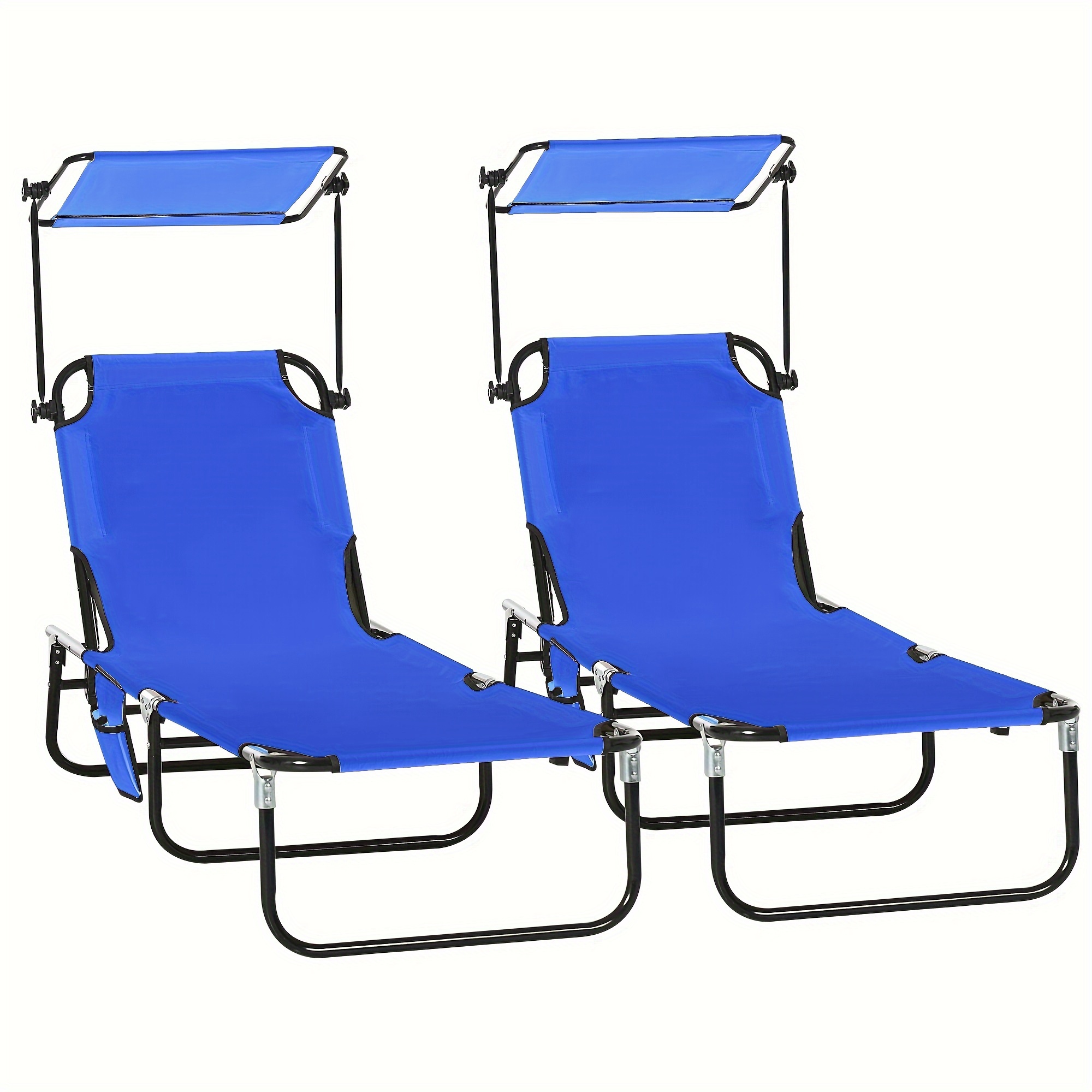 

Outsunny Folding Chaise Lounge Pool Chairs, Outdoor Sun Tanning Chairs With Canopy Shade, Reclining Back, Steel Frame And Side Pocket For Beach, Yard, Patio