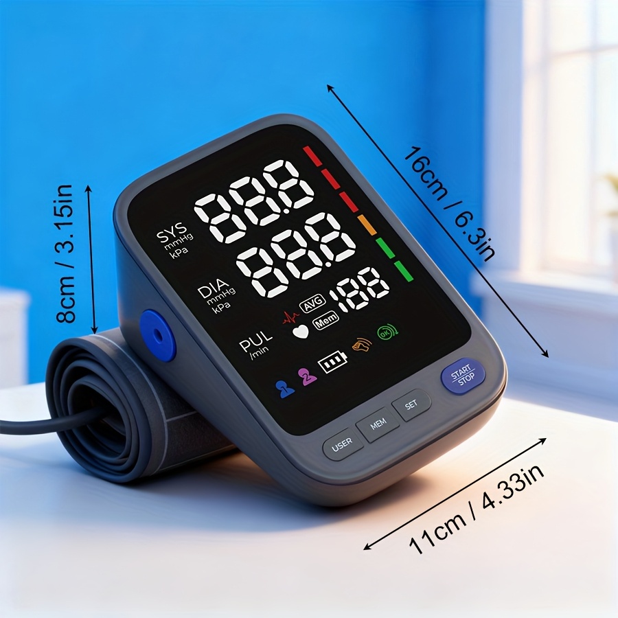 Puxzo Premium New Automatic Blood Pressure Monitor: Heart Rate Monitoring + Oversized Cuff, 120-Reading Memory, LED Large Screen with Tri-Colour Backlight Alerts, Dual-Power Portable Design. Blood Pressure And Heart Rate Monitor, Includes 4 Batteries - Image 4
