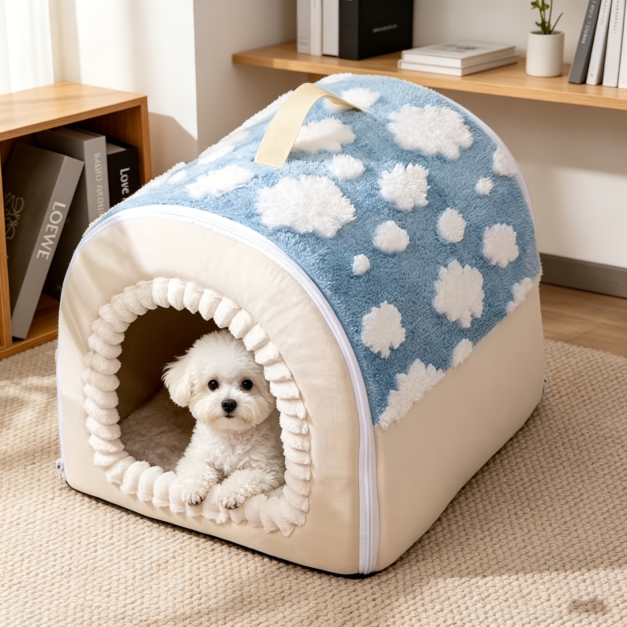 TEMU 秋冬 雲のような断熱密閉ペットベッド 猫・犬用ユニバーサルキャリーバッグ付き 小型～中型犬・猫用 防風・防寒 テディ・ビション・ブリティッシュショートヘア・アメリカンショートヘア用 厚手マット オールペットベッド 自宅・旅行兼用