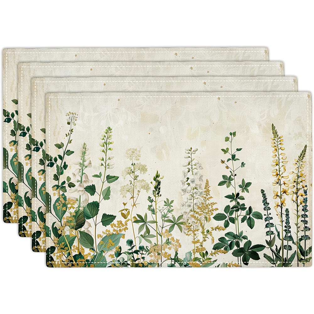 

4pcs Rustic Floral Placemats, Vintage Polyester Table Mats, Woven Rectangular Washable Place Settings For Home, Party, Kitchen & Dining Decor, 12x18 Inch