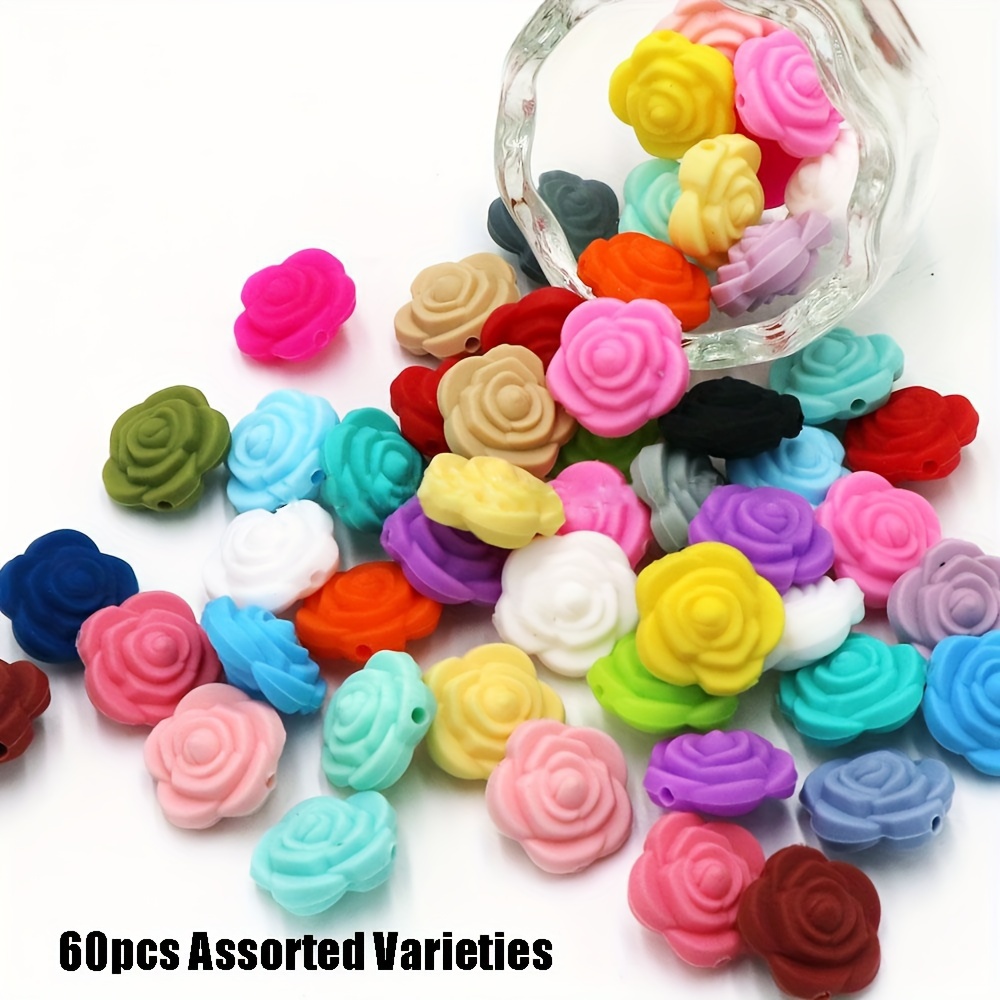 TEMU 60pcs 20mm Flower Silicone Beads For Jewelry Making Diy Handmade Beaded Pen Key Chain Necklace Craft Supplies