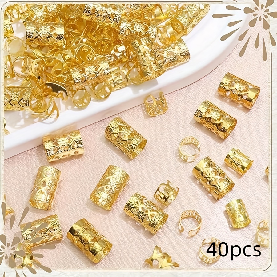 Image of 40pcs Hair Jewelry Hair Cuffs For Braids Metal Dreadlock Beads Hair Cuffs Rings Multi Style Braids Accessories Hair Decoration For Women And Boho