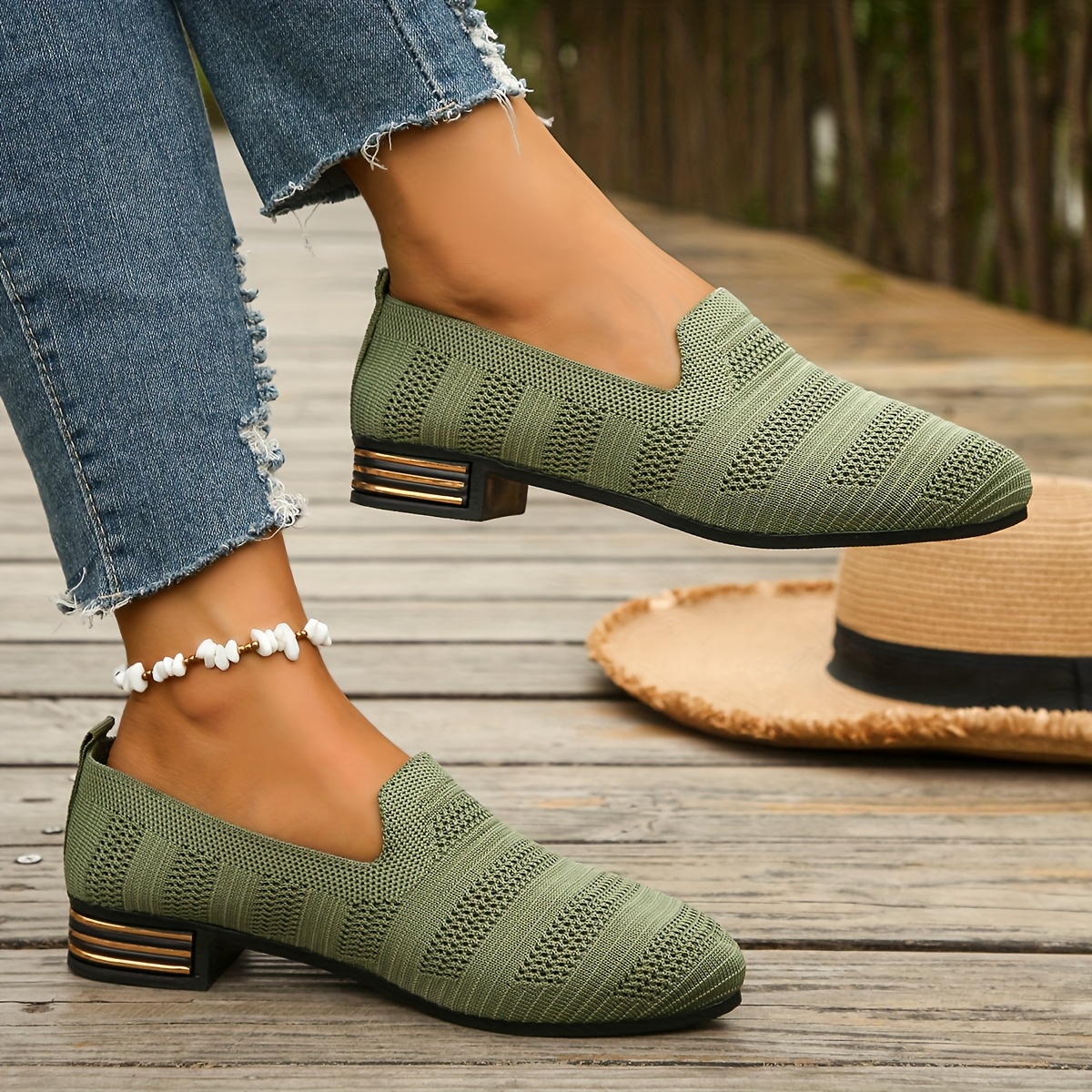 womens stylish olive green slip loafers pointed toe Temu United