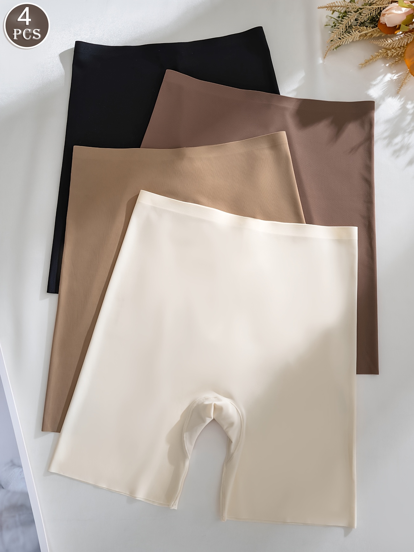 4pcs high waist seamless boyshort panties for women ice   fabric anti   butt lifting abdominal tightening basic solid colors   4pcs set