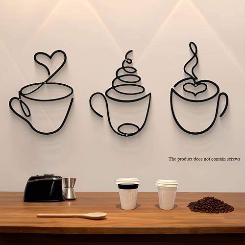 3pcs of creative coffee wall hangings coffee shop decorations home iron crafts interior wall decorations wall hanging iron paintings milk tea shops restaurant backgrounds wall hanging high end iron paintings