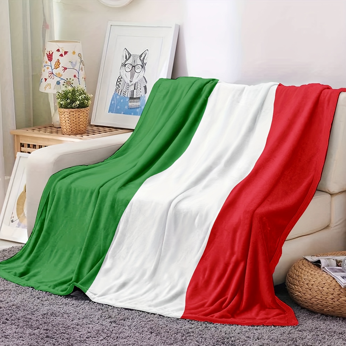 

Contemporary Flannel Italy Blanket - 1pc Soft Sanded Polyester Bed Blanket, Geometric-pattern Throw For Home, Office, And Travel - Patriotic Theme, Machine Washable, Throw For Couch And Pets