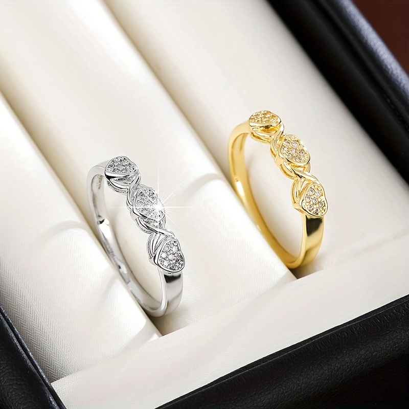 Geometric Cubic Zirconia Ring Golden Plated Band