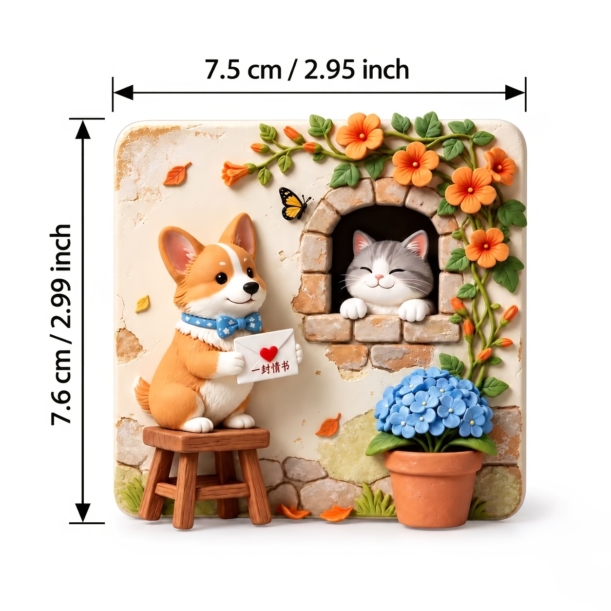 TEMU 1pc 3d Relief Resin Craft Magnetic Fridge Magnet, Corgi Messenger Kitten Fridge Magnet, Decor Magnet - Suitable For Kitchen, Refrigerator,